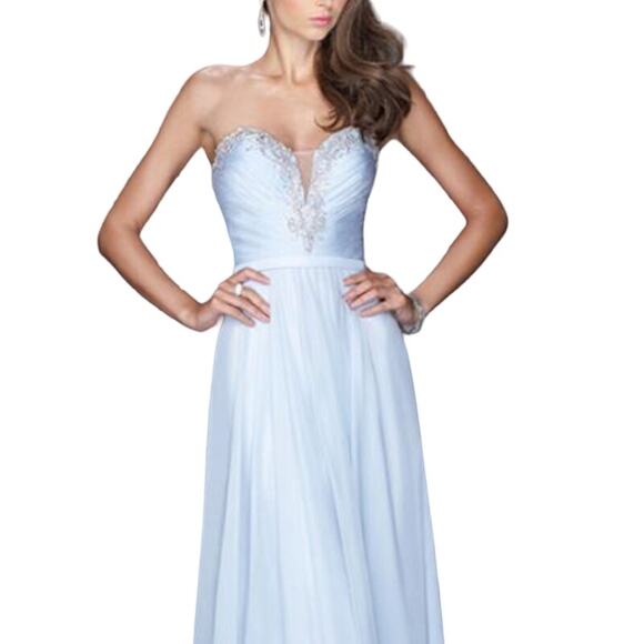 La Femme Gown Crystal Embellished Illusion Sweetheart Strapless Pale Blue NEW 8 - Picture 2 of 13